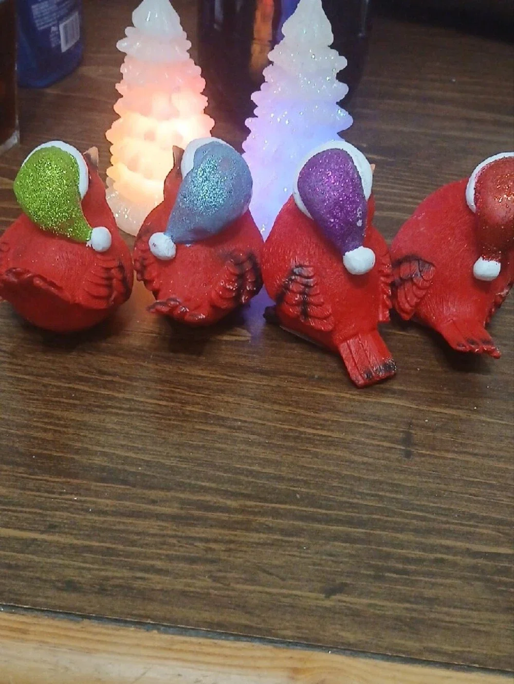 Red Decorative Cardinal Figurines with Holiday Hats - Set of 4